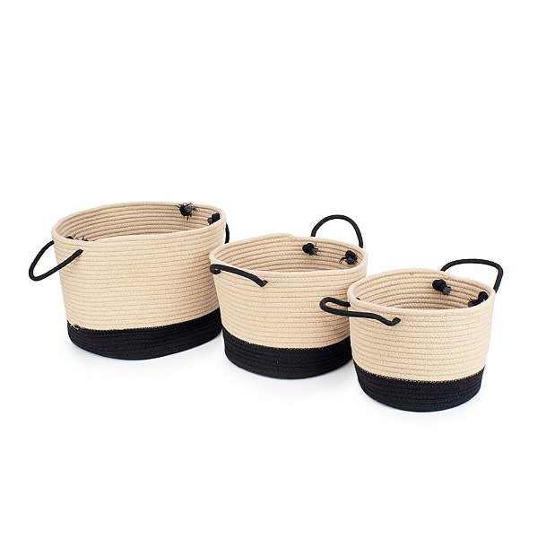 Cesta Algodao com Alça Trançada  - 3 Un