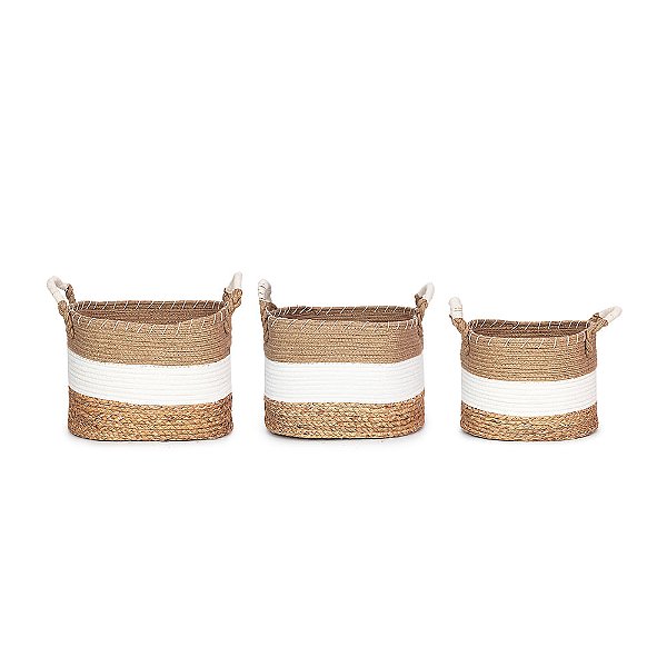 Cesta Redonda com Alça Marrom e Branco e Bege P M e G - 3 Un