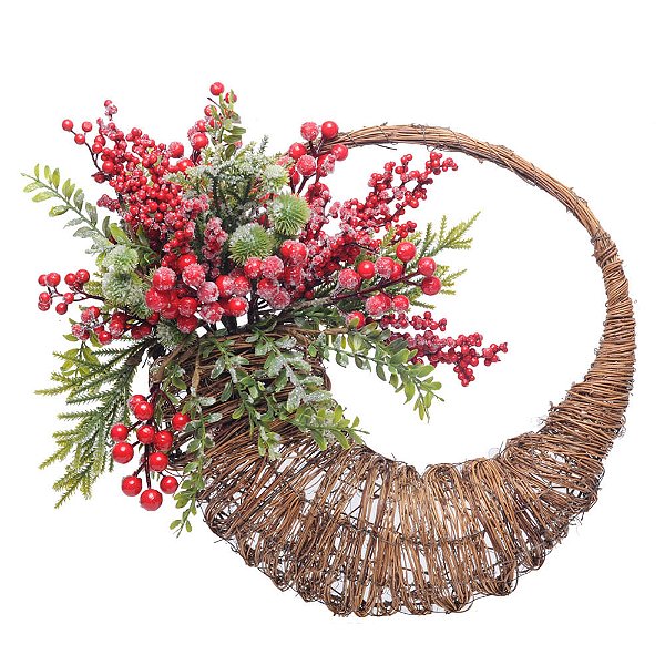 Guirlanda Folhas e Frutas Vermelho e Verde 55cm