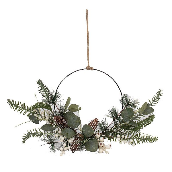 Guirlanda Frutas e Pinhas Branco e Marrom e Verde 45cm