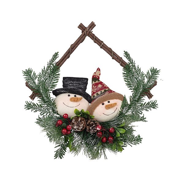Guirlanda Rattan Quadrada Bonecos de Neve