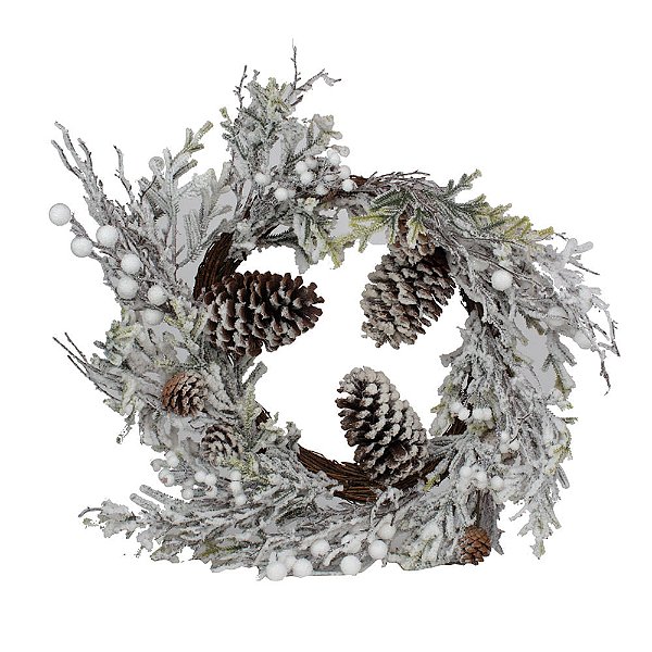 Guirlanda Folhas Nevadas, Frutas Brancas e Pinhas 65cm