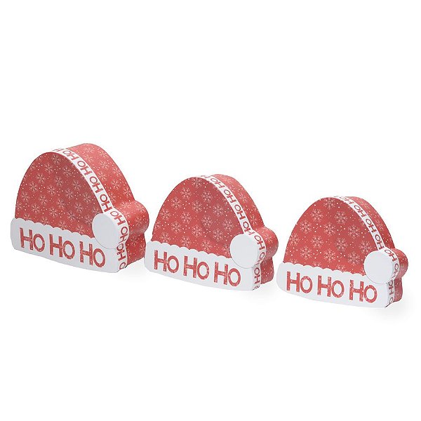 Caixas em Formato de Gorro Noel Ho Ho P M e G - 3 Un