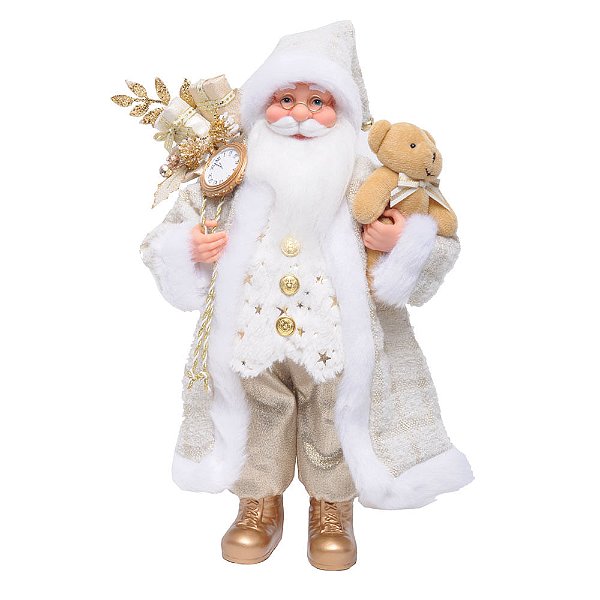Papai Noel com Relógio Creme e Branco 40cm