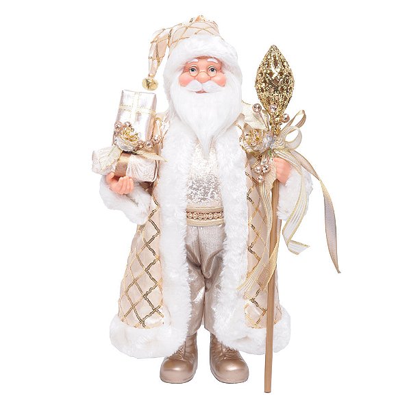 Papai Noel Segurando Cetro Ouro 40cm