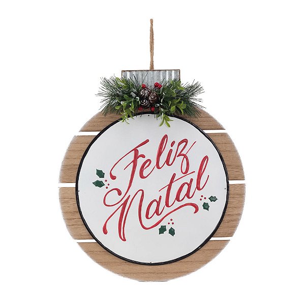 Placa para Pendurar Decorativa Feliz Natal 35cm