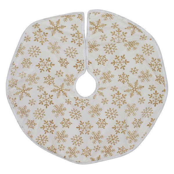 Saia de Árvore Flocos Neve Branco e Ouro 100cm