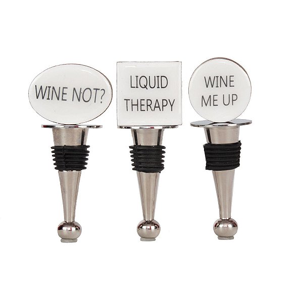 Kit Tampa para Vinho Frases Prata e Branco - 3 Un