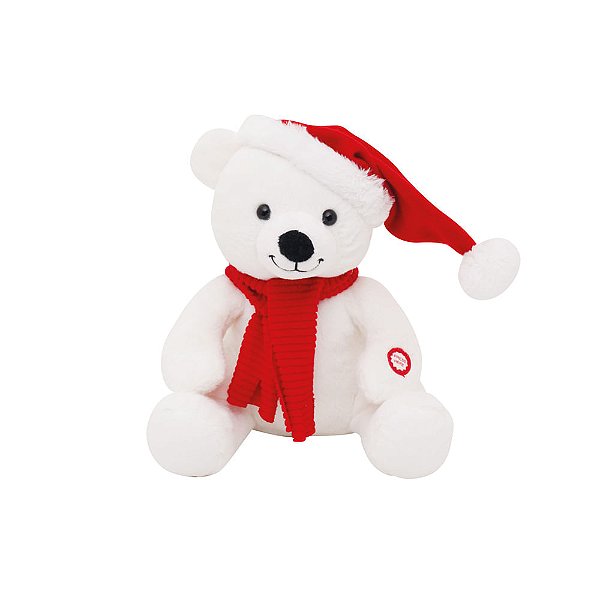 Urso Animado com Gorro Branco e Vermelho