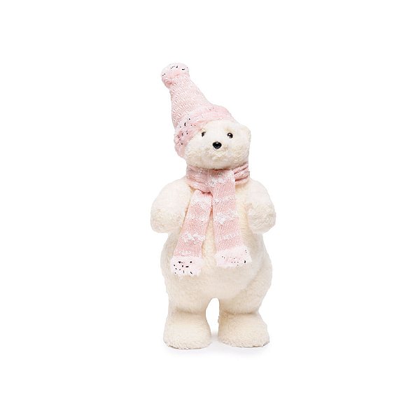 Urso com Gorro e Cachecol Bege e Rosa Claro