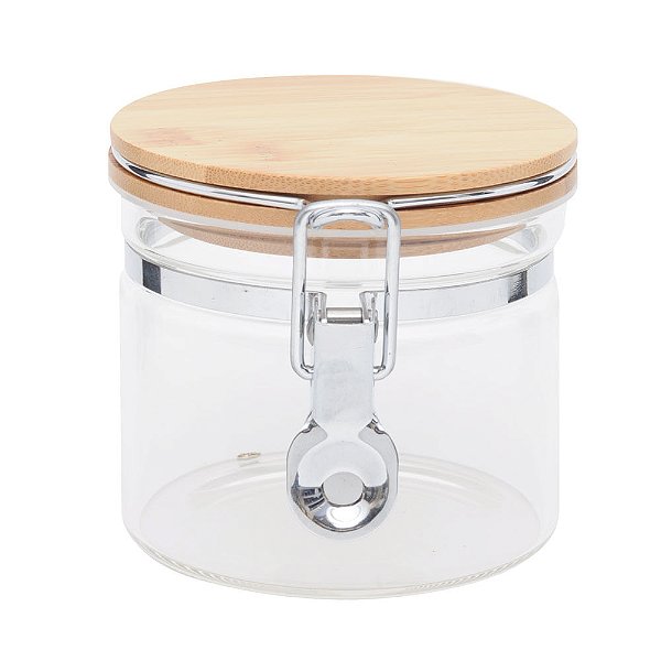Vasilha Vidro com Tampa Bambu Incolor Marrom 9,5cm