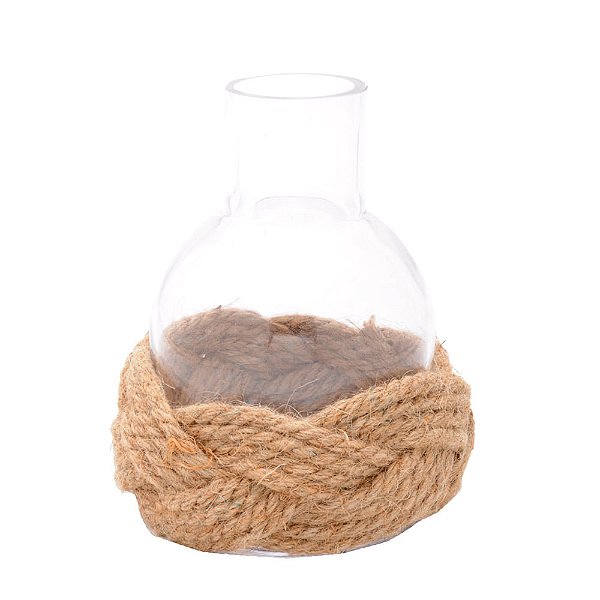 Vaso de Vidro Base de Corda Incolor Bege P