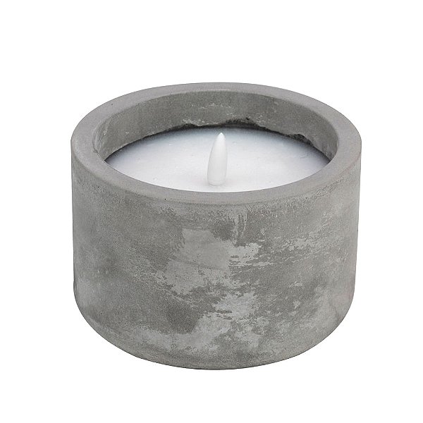 Vela Redonda com Led Chama 3D Cinza e Branco