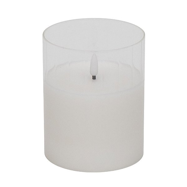 Vela Redonda em Vidro com Led Branco e Incolor 12,5cm