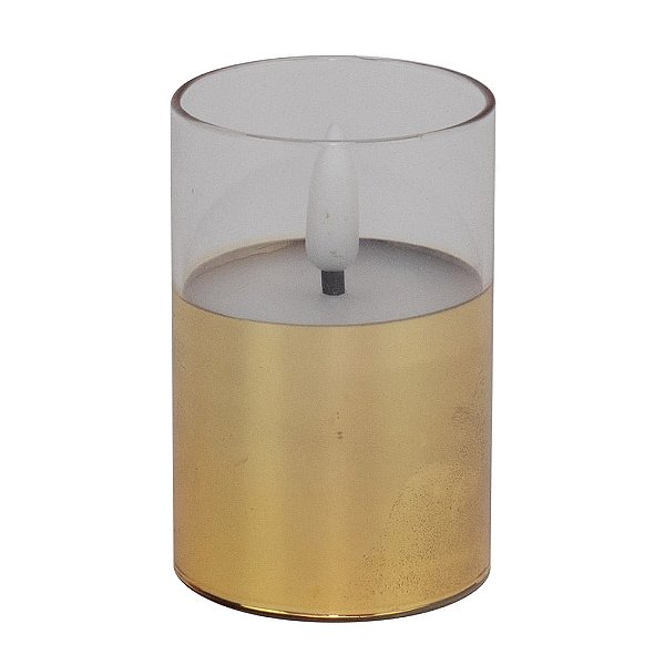 Vela Redonda em Vidro com Led Ouro - 3 Un