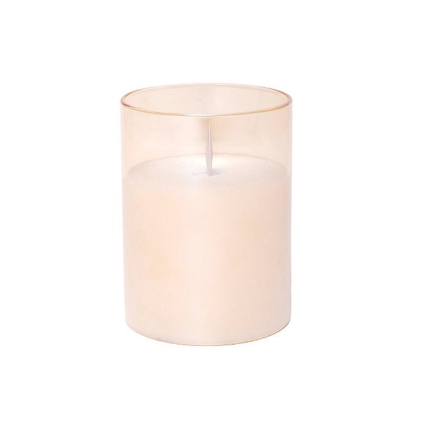 Vela Redonda Ambar em Vidro com Led Branco