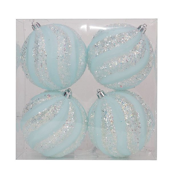 Bola Listra Glitter Azul 10cm - 4 Un