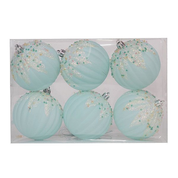 Bola Listra Glitter Azul 8cm - 6 Un