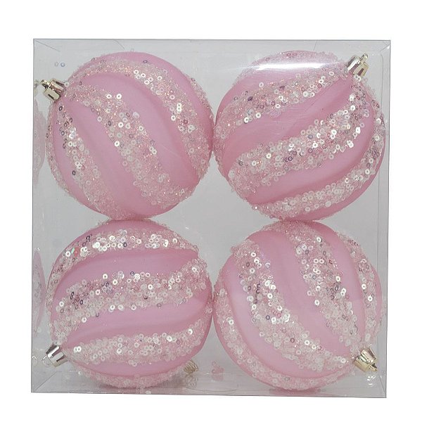 Bola Listra Glitter Rosa Claro 10cm - 4 Un