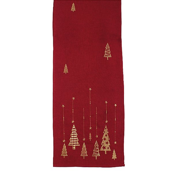 Caminho de Mesa Pinheiros Vermelho e Dourado 35X175