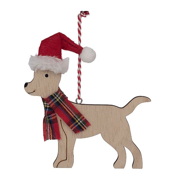 Enfeite para Pendurar Cachorro em Pé Bege e Vermelho