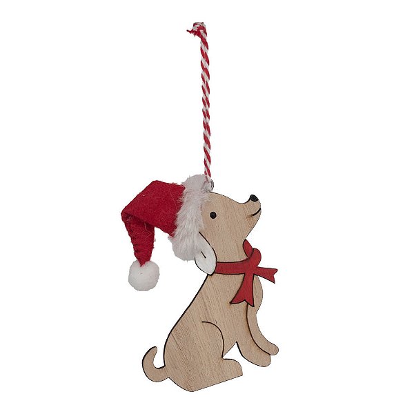 Enfeite para Pendurar Cachorro Sentado Bege e Vermelho