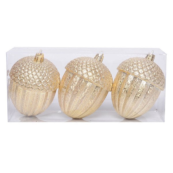 Enfeite para Pendurar Nozes Ouro 8cm - 3 Un