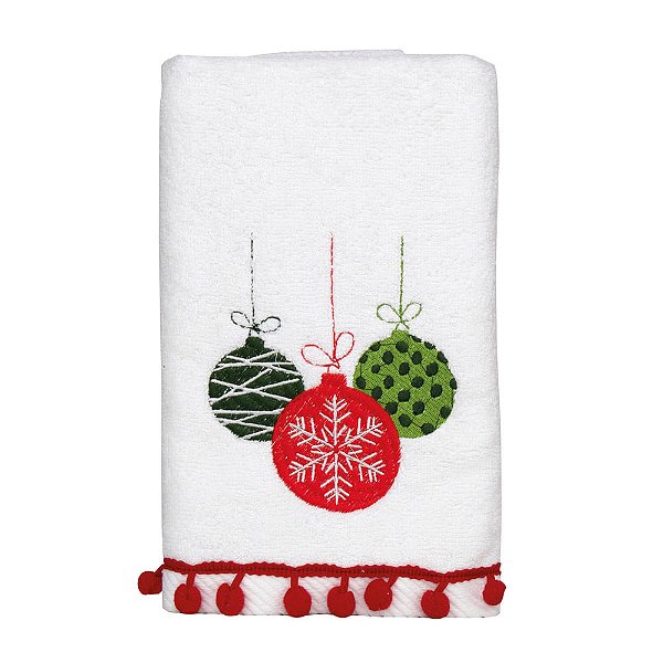 Toalha de Rosto Bolas Natal Branco 40X71 - 2 Un