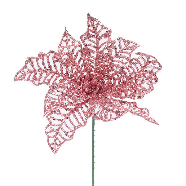 Poinsetia Rosa Vazada Glitter