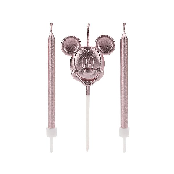 Vela Rosto Mickey Rose Gold - 3 Un
