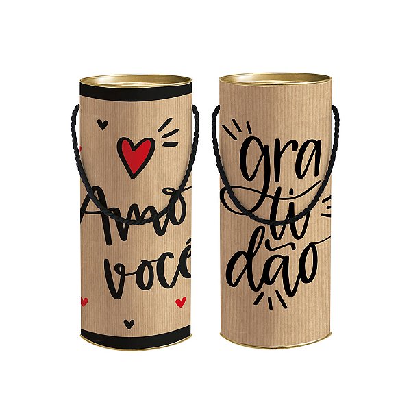 Lata para Presente com Alça Lettering Compose Preto e Vermelho M 24x10cm