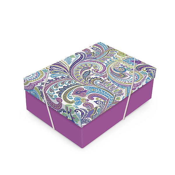 Caixa Retangular com Tampa Paisley Colorido G 46x33x14cm