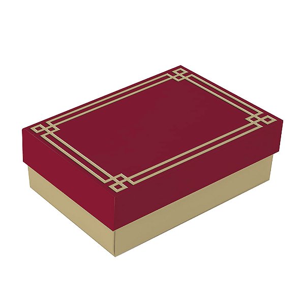 Caixa Retangular com Tampa Petit com Relevo Domo Marsala e Ouro P 16x10x5,5cm