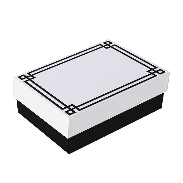 Caixa Retangular com Tampa Petit com Relevo Domo Preto e Branco M 19,5x14,5x6,5cm