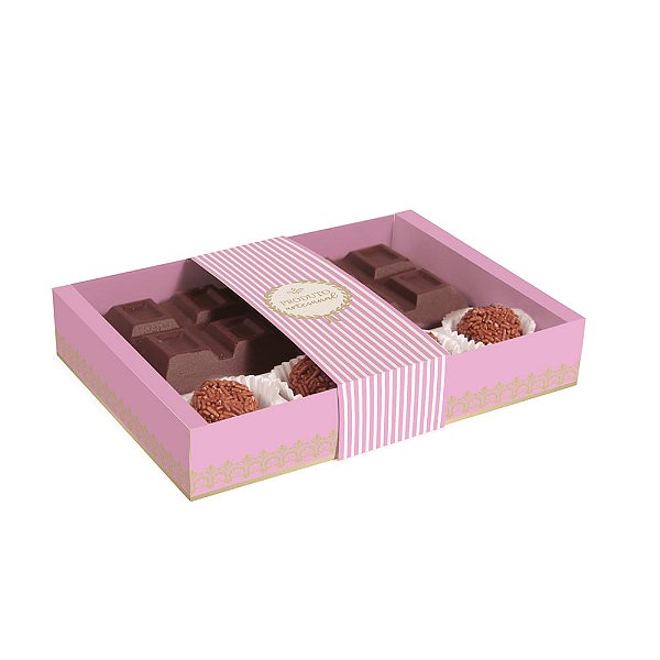 Caixa Tablete e Brigadeiros Produto Artesanal Candy Petúnia Colorido 18x13x3,2cm - 10 Un