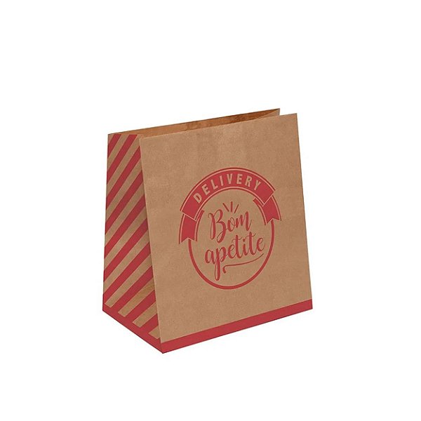 Saco de Papel Linha Delivery Pardo e Vermelho G 34x31x19cm - 10 Un