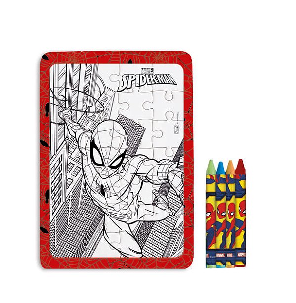 Lembrancinha Licenciada - Quebra-cabeça com Giz de Cera Spider Man - 1 Un