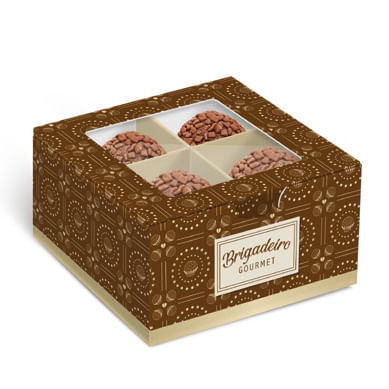 Caixa Para 4 Brigadeiros Brigadelicia Marrom 8,5x8,5x4,5cm - 10 Un