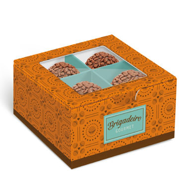 Caixa Para 4 Brigadeiros Brigadelicia Laranja 8,5x8,5x4,5cm - 10 Un