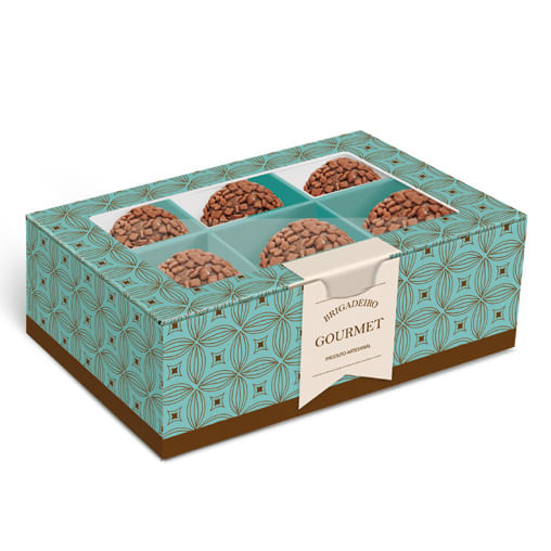 Caixa Para 6 Brigadeiros Gourmet Turquesa 12,5x8,5x4,5cm - 10 Un