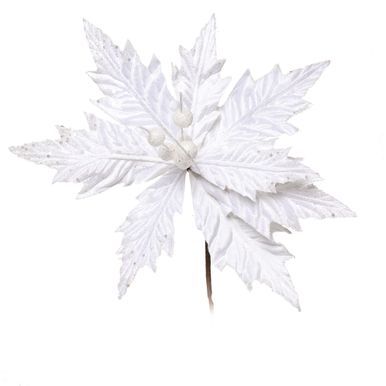 Poinsetia com Glitter Branco Cabo Curto