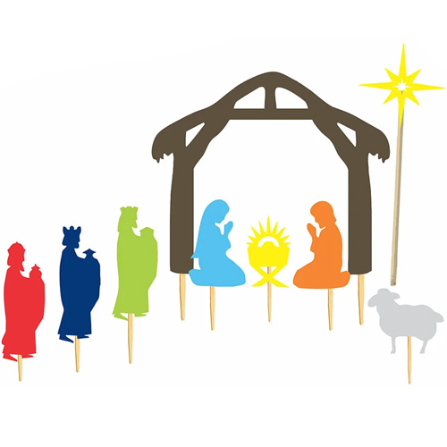 Kit Decorativo de Mesa ou Bolo Presépio de Natal Colorido - 12 Un