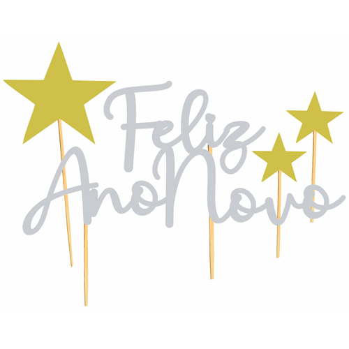 Topo de Bolo Decorativo Réveillon Feliz Ano Novo - 4 Un