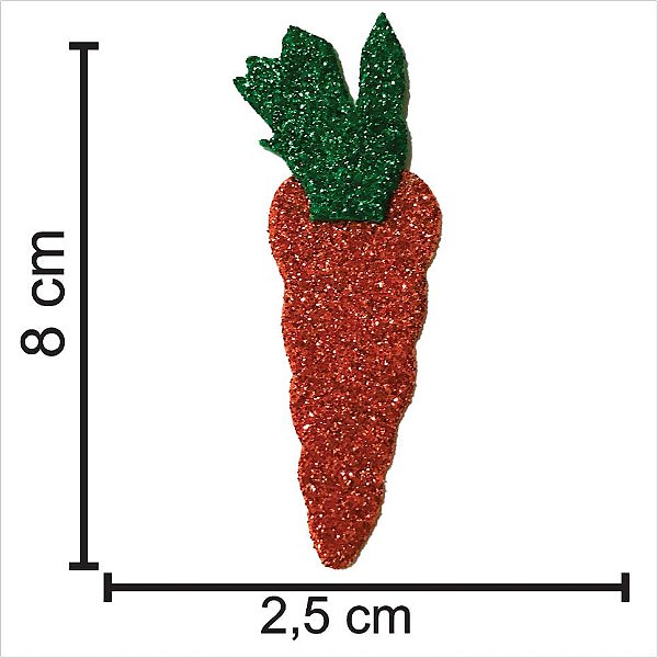 Aplique para Decoração Páscoa Cenoura em EVA Glitter 2,5x8x0,3 - 5 Un
