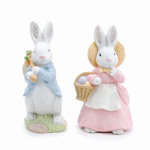 Coelhos Decorativos Resina Carregando Cestas 20x10x10 - 2 Un