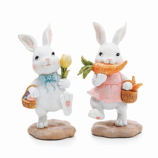 Coelhos Decorativo Resina com Flores e Verduras Sortido 14x8x6 - 2 Un