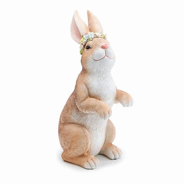 Coelho Decorativo Resina Olhando para Cima Marrom 24x9x14cm - 1 Un