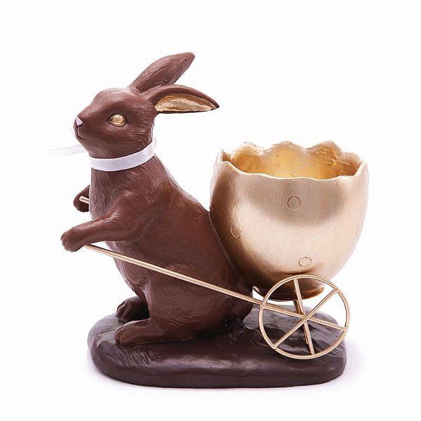 Coelho Decorativo Resina Puxando Carrinho 15x15x8cm - 1 Un