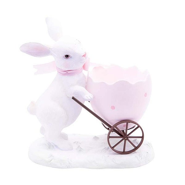 Coelho Decorativo Resina Empurrando Carrinho 16x15x9cm - 1 Un