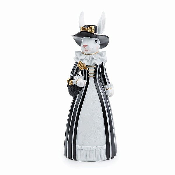 Coelha Decorativo Resina com Vest Vitoriano Preto e Branco 35x13x12 - 1 Un